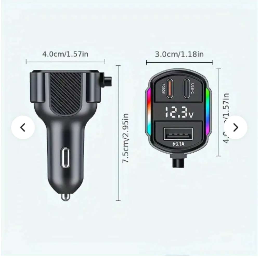 Transmisor Moreka CP0071 FM Plug In 30W USB-C PD y USB QC3.0 cable tipo C6