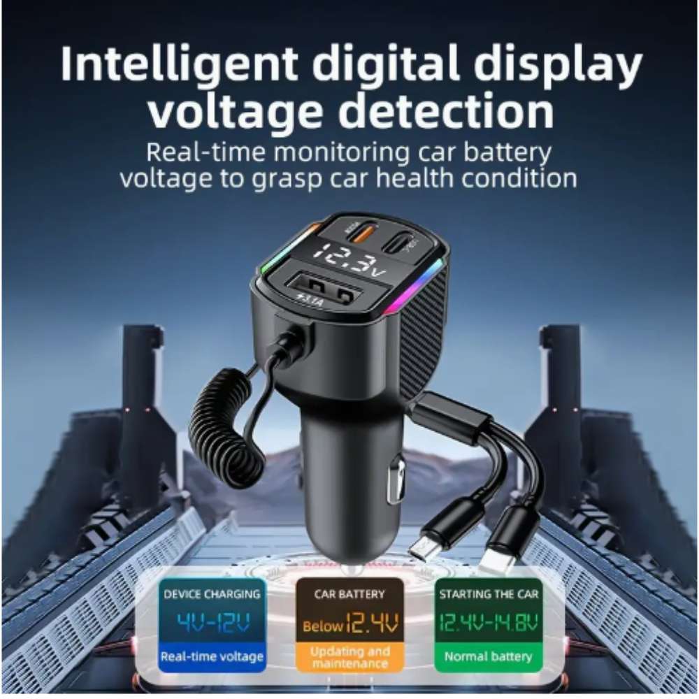 Cargador De Carro Moreka CP0071 Plug In 30W USB-C PD y USB QC3.0 con cables V8 y C3