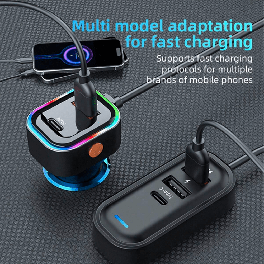 Cargador De Carro Plug In 30W USB-C PD y USB QC3.0 extensión de 1.5mts soporta 5 dispositivos Moreka CP00723