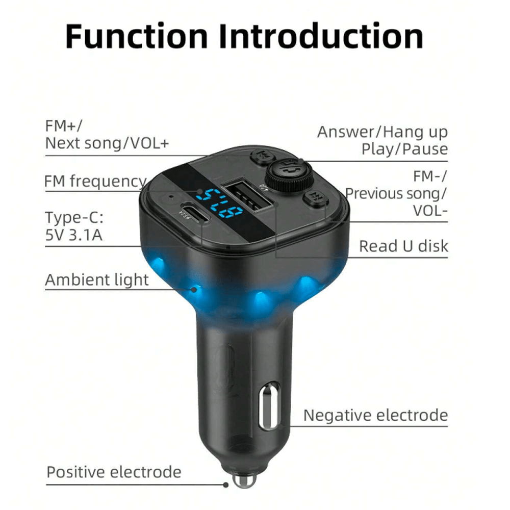 Plug in Trasmisor FM Bluetooth De Carro Moreka CP0074 Plug In 3.1A USB9