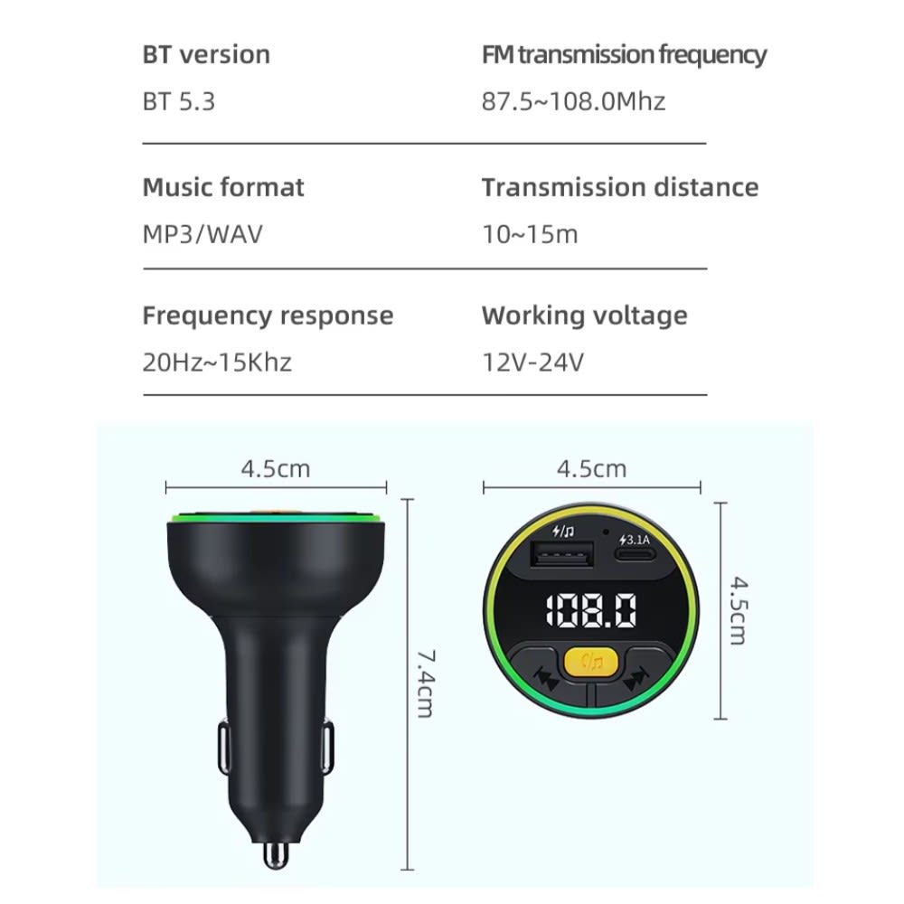 Plug In 30W Trasmisor FM Bluetooth De Carro Moreka CP00748