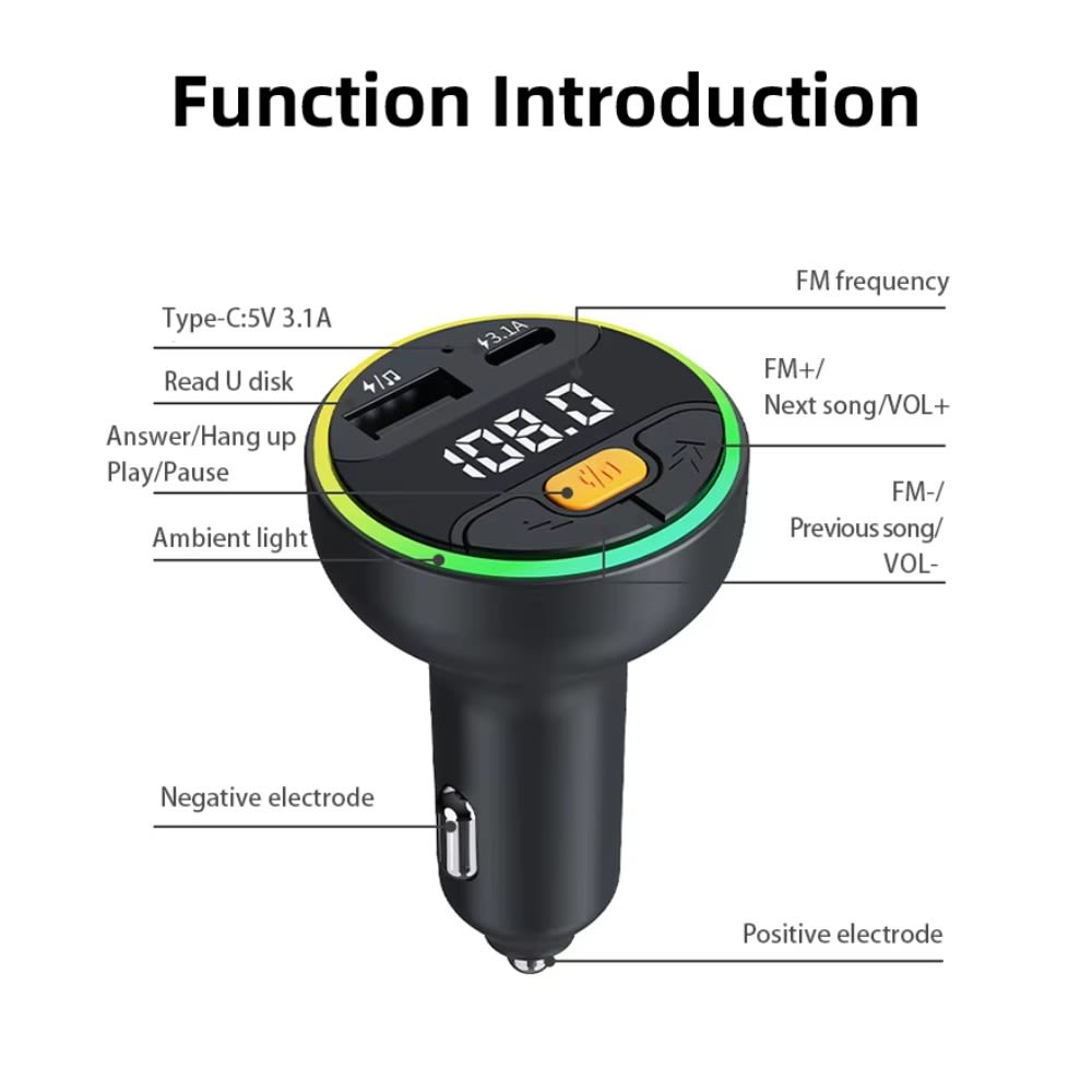 Plug In 30W Trasmisor FM Bluetooth De Carro Moreka CP00747