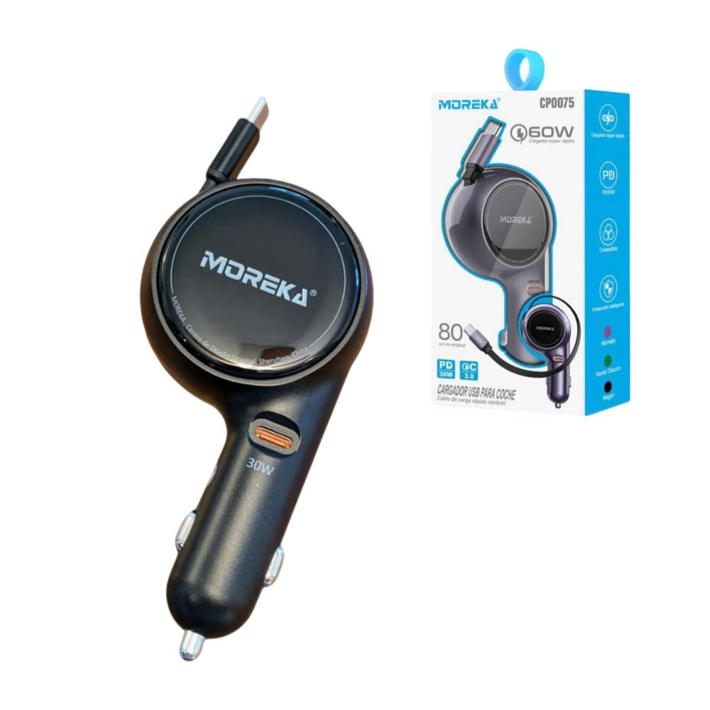 Cargador De Carro retráctil Moreka CP0075 Plug In 60w tipo C 80cm 0