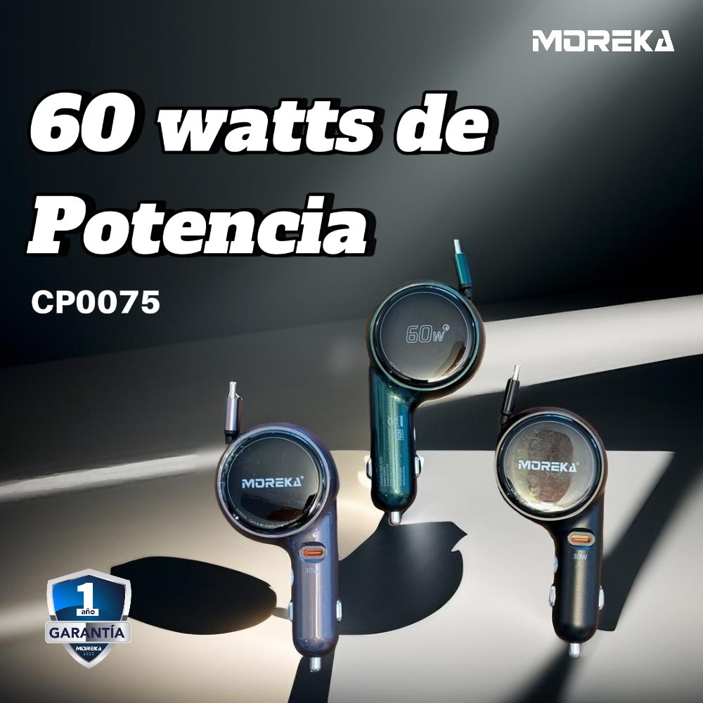 Cargador de Carro retráctil Moreka CP0075 Plug In 60w tipo C2