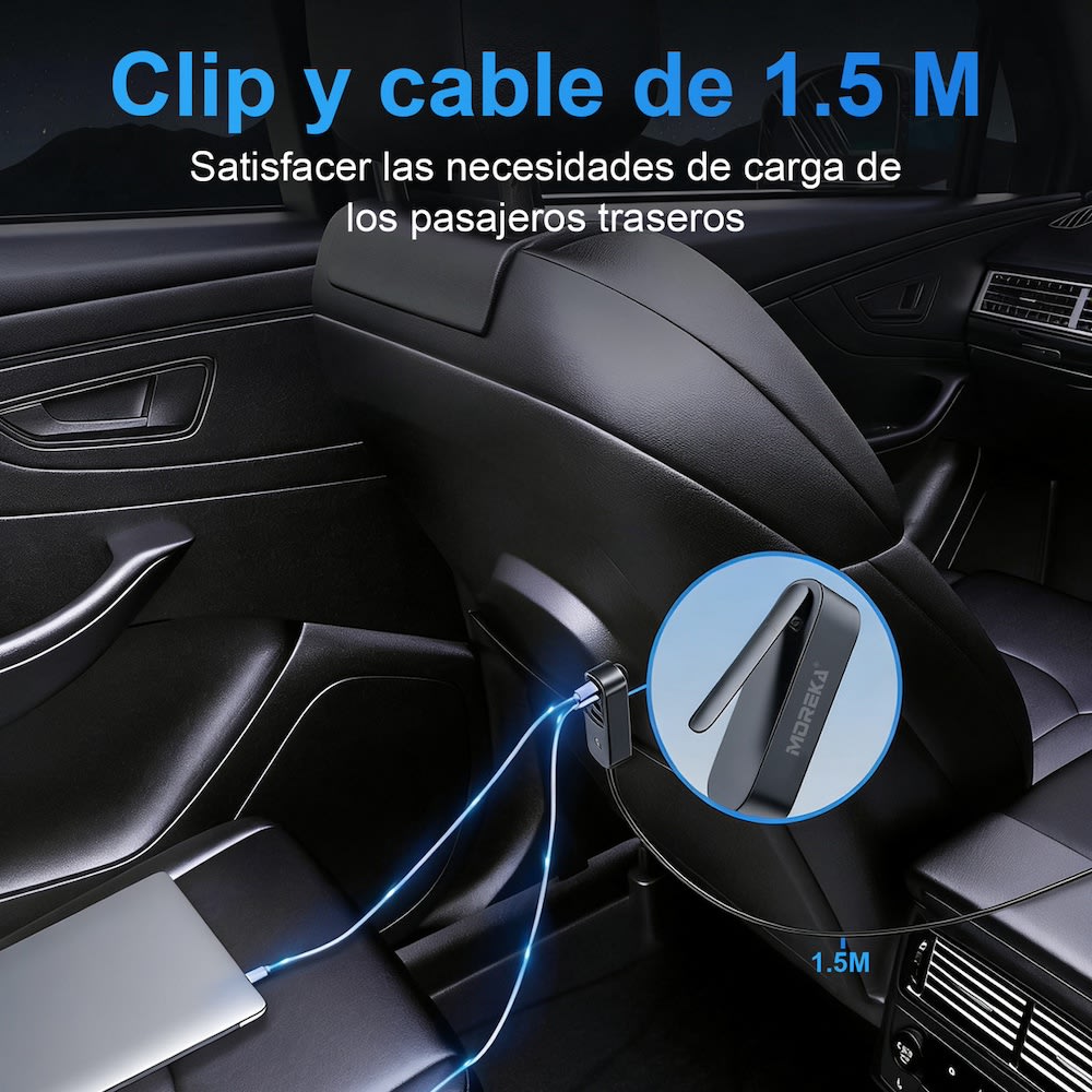 Plug in Cargador de Automóvil 45W Moreka 7 puertos USB-C USB-A CP00764