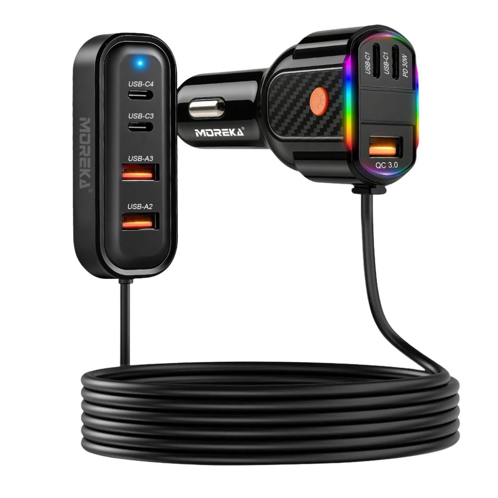 Plug in Cargador de Automóvil 45W Moreka 7 puertos USB-C USB-A CP0076 0