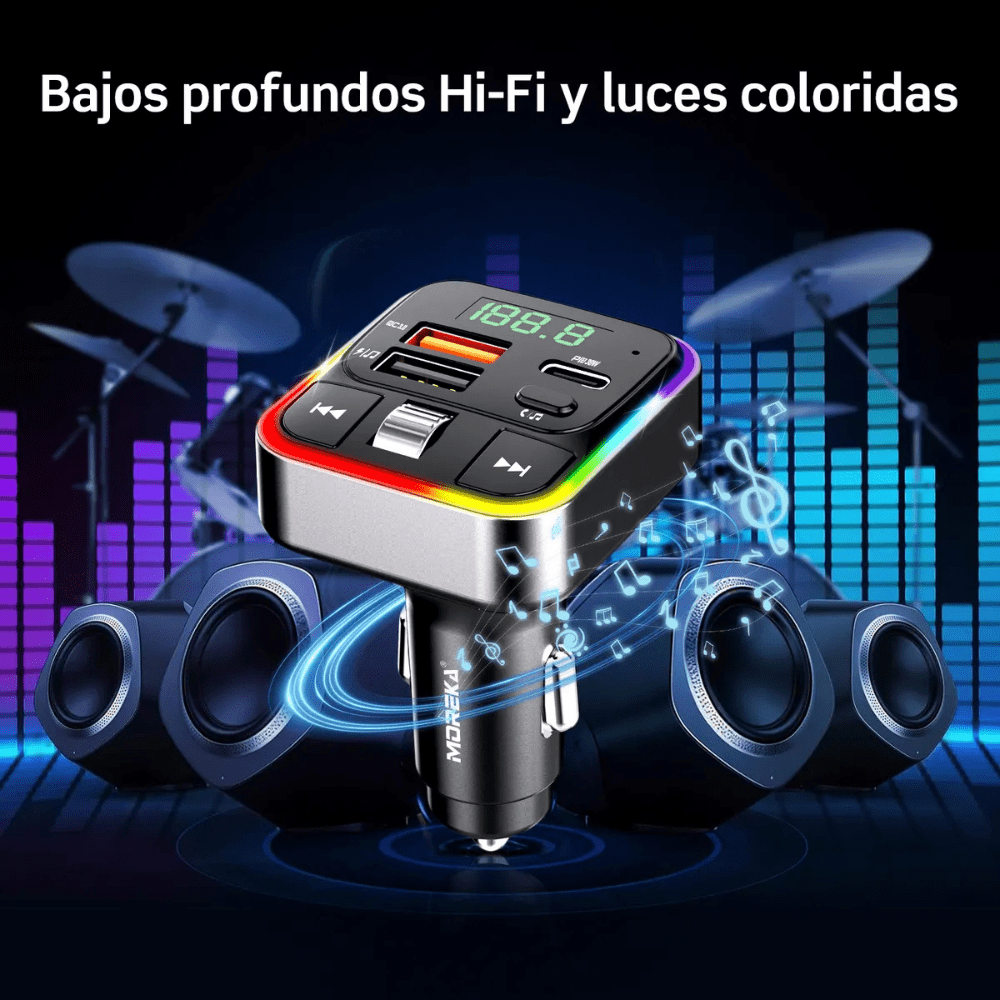 Plug in Reproductor MP3 Transmisor FM Bluetooth Cargador de coche 30W Moreka CP0070B4