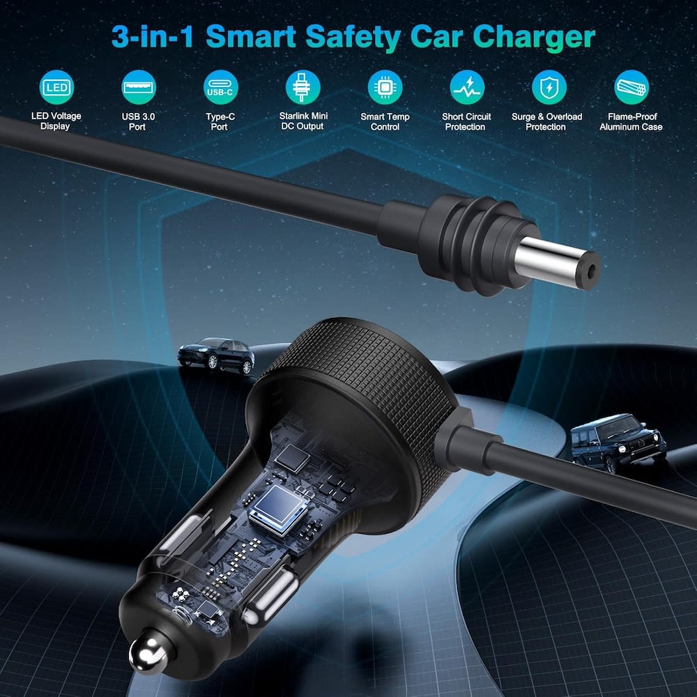 Cargador de auto Moreka CP0089 Starlink Mini Carga Rápida5