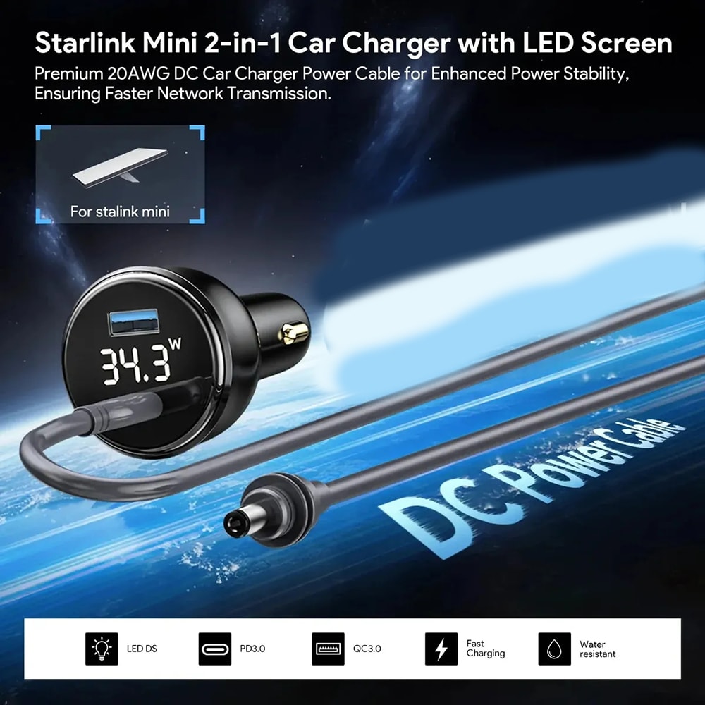 Cargador de auto Moreka CP0089 Starlink Mini Carga Rápida8