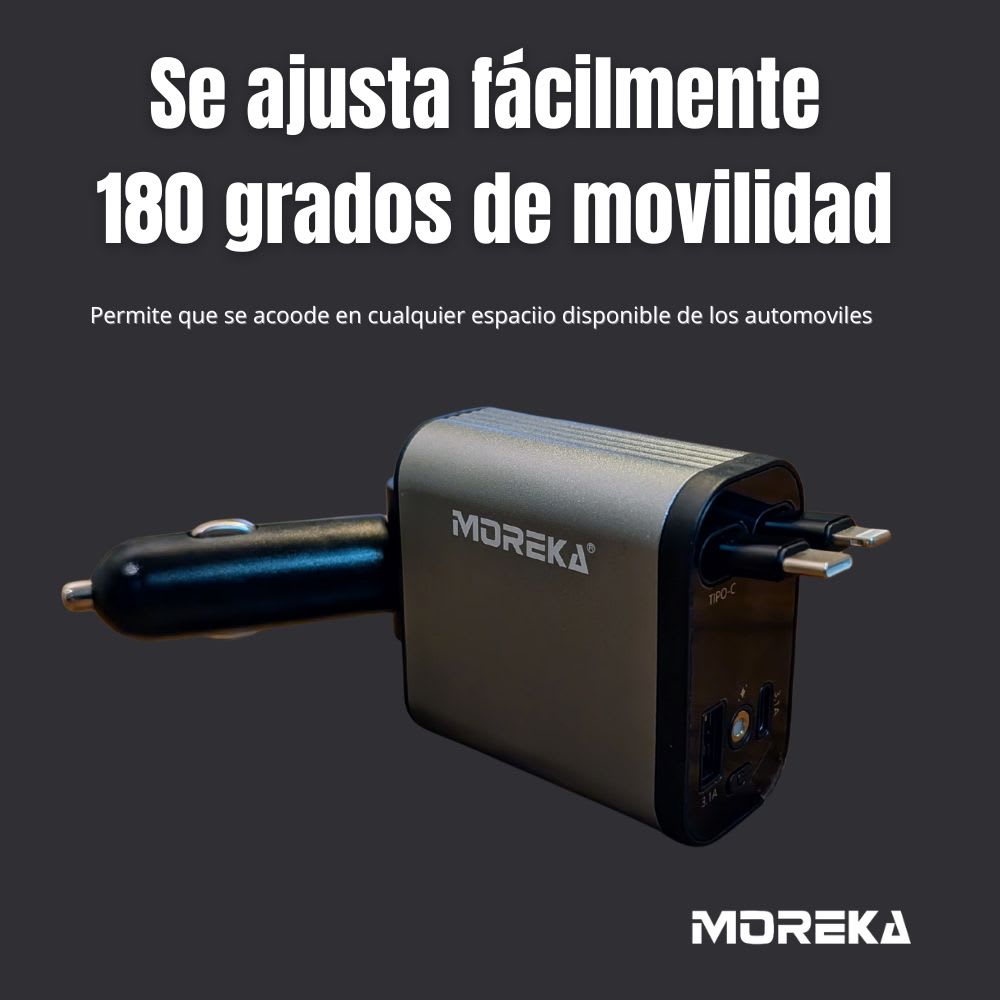 Cargador Auto Moreka CP0091 66W Retráctil PD30W IP y C3