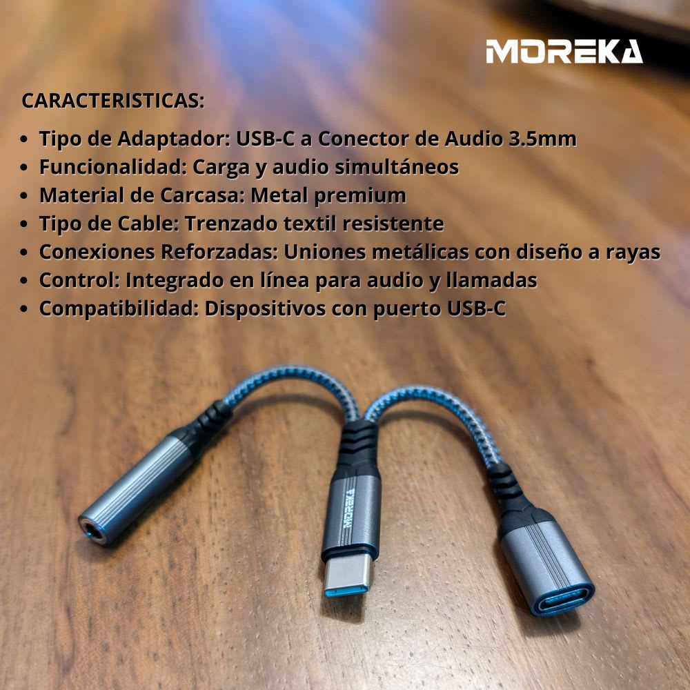 Convertidor Extensor USB-C con división para carga y audio  AU-093