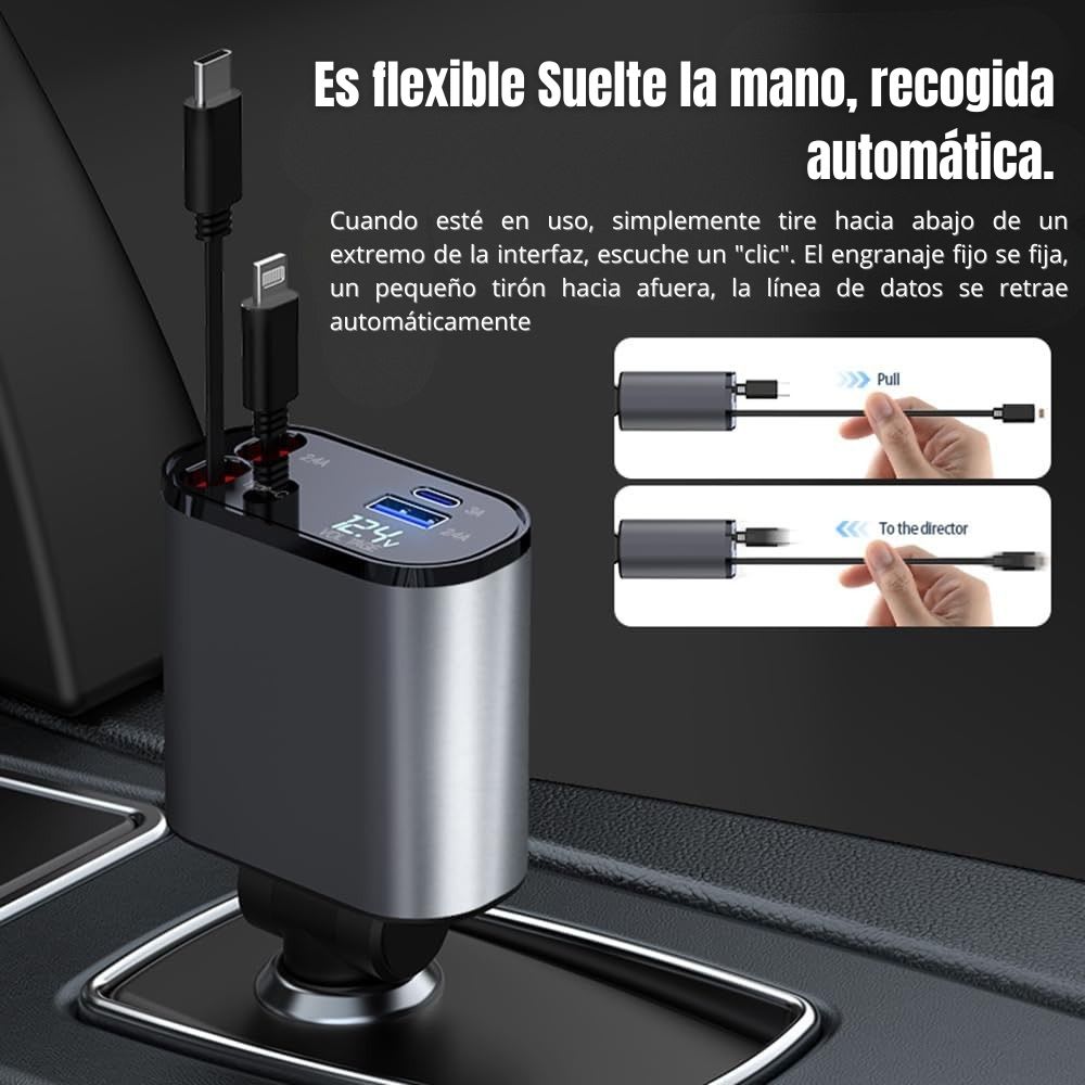 Cargador Auto Moreka CP0091 66W Retráctil PD30W IP y C2