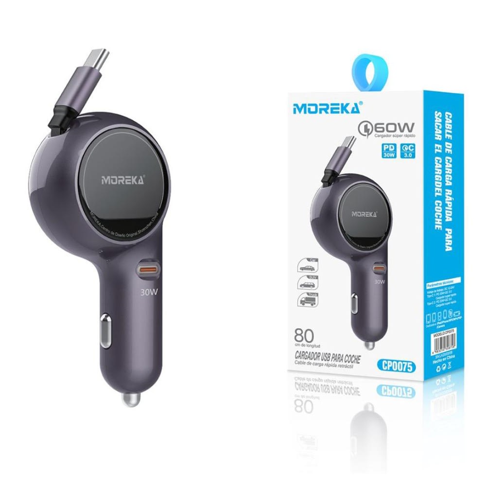 Cargador De Carro retráctil Moreka CP0075 Plug In 60w tipo C 80cm6