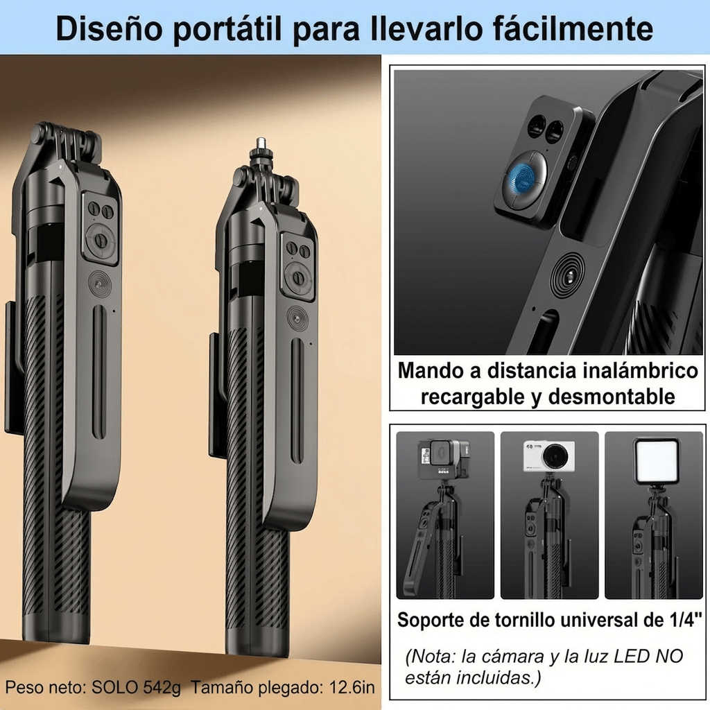 Trípode de seguimiento automático por IA, rotación de 360°, extensible hasta 1.80mts C129