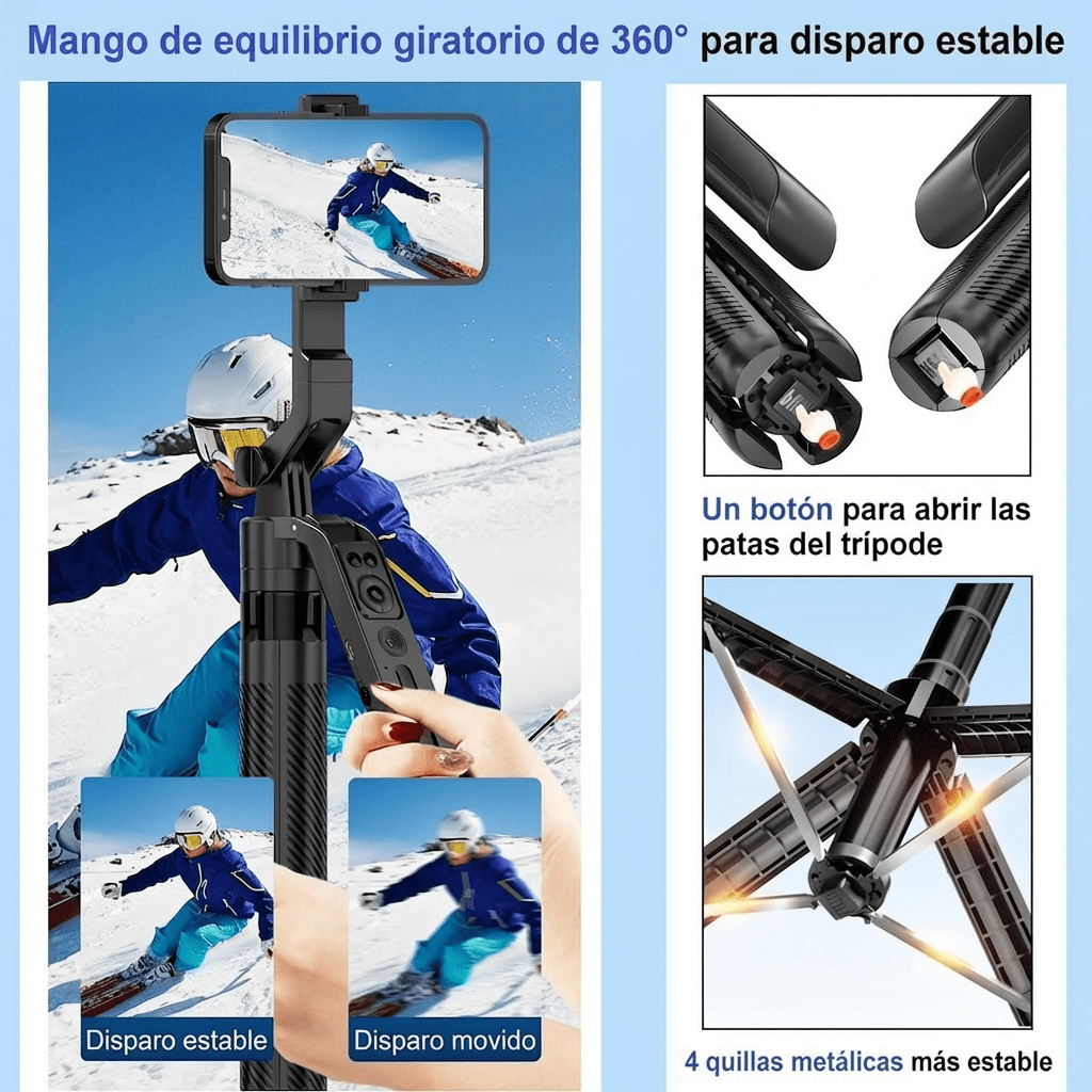 Trípode de seguimiento automático por IA, rotación de 360°, extensible hasta 1.80mts C127