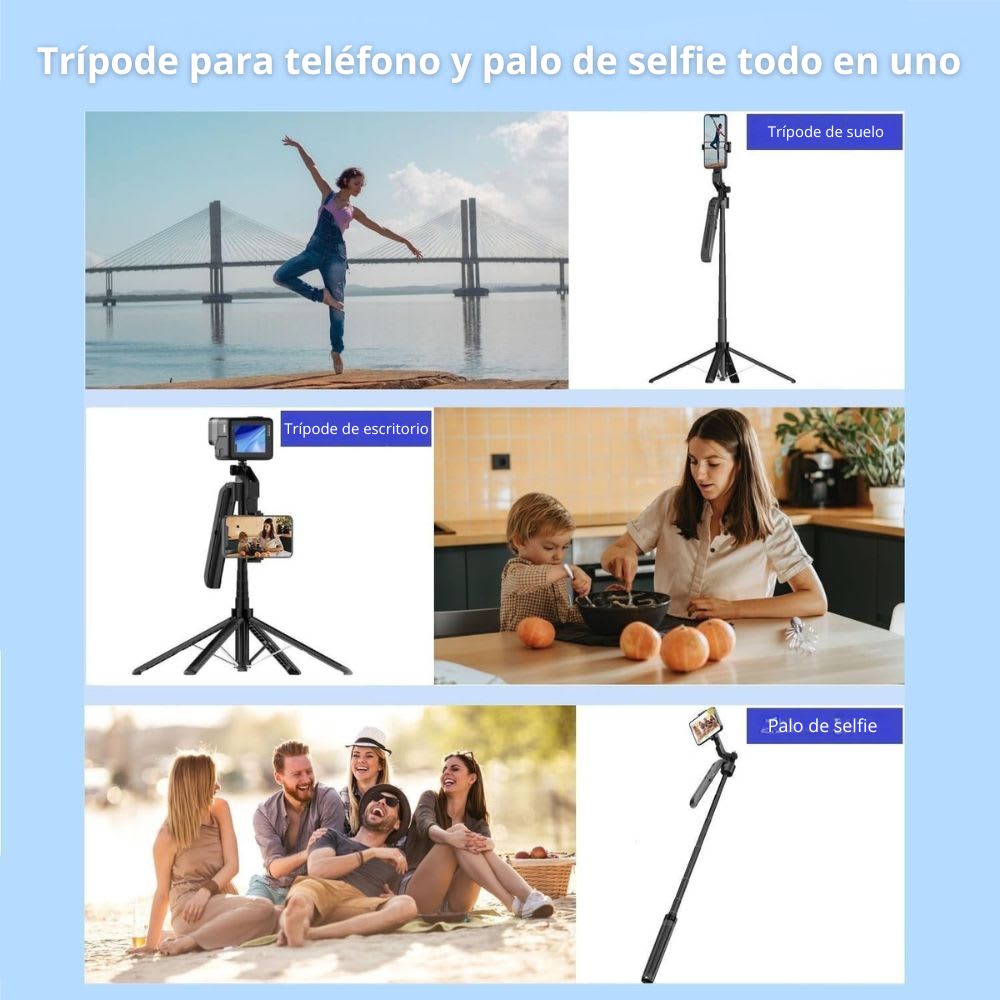 Trípode de seguimiento automático por IA, rotación de 360°, extensible hasta 1.80mts C1212