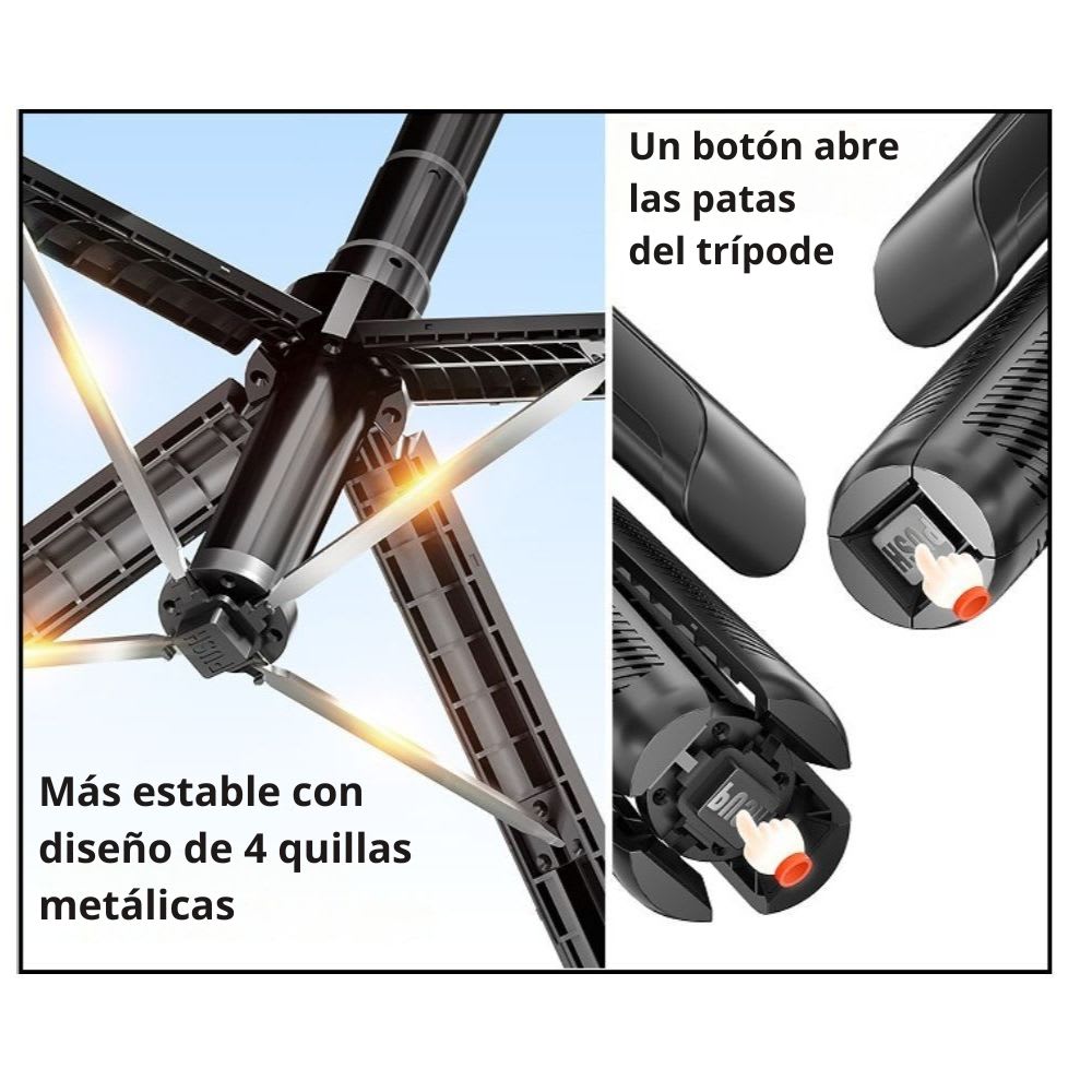 Trípode de seguimiento automático por IA, rotación de 360°, extensible hasta 1.80mts C128