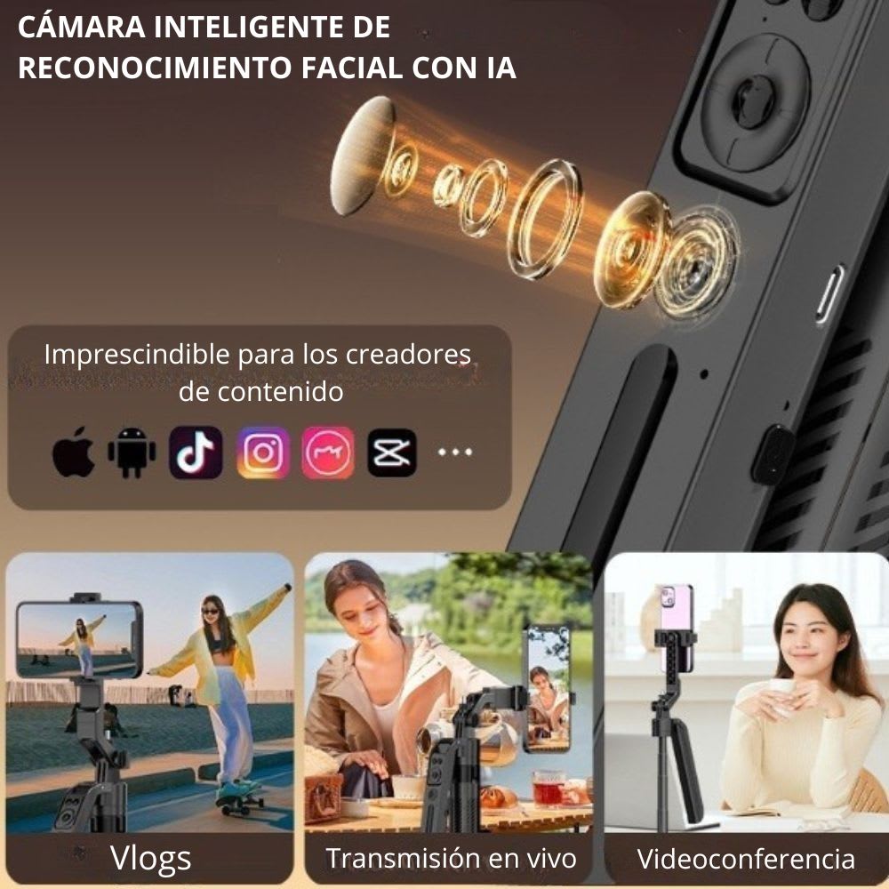 Trípode de seguimiento automático por IA, rotación de 360°, extensible hasta 1.80mts C1211