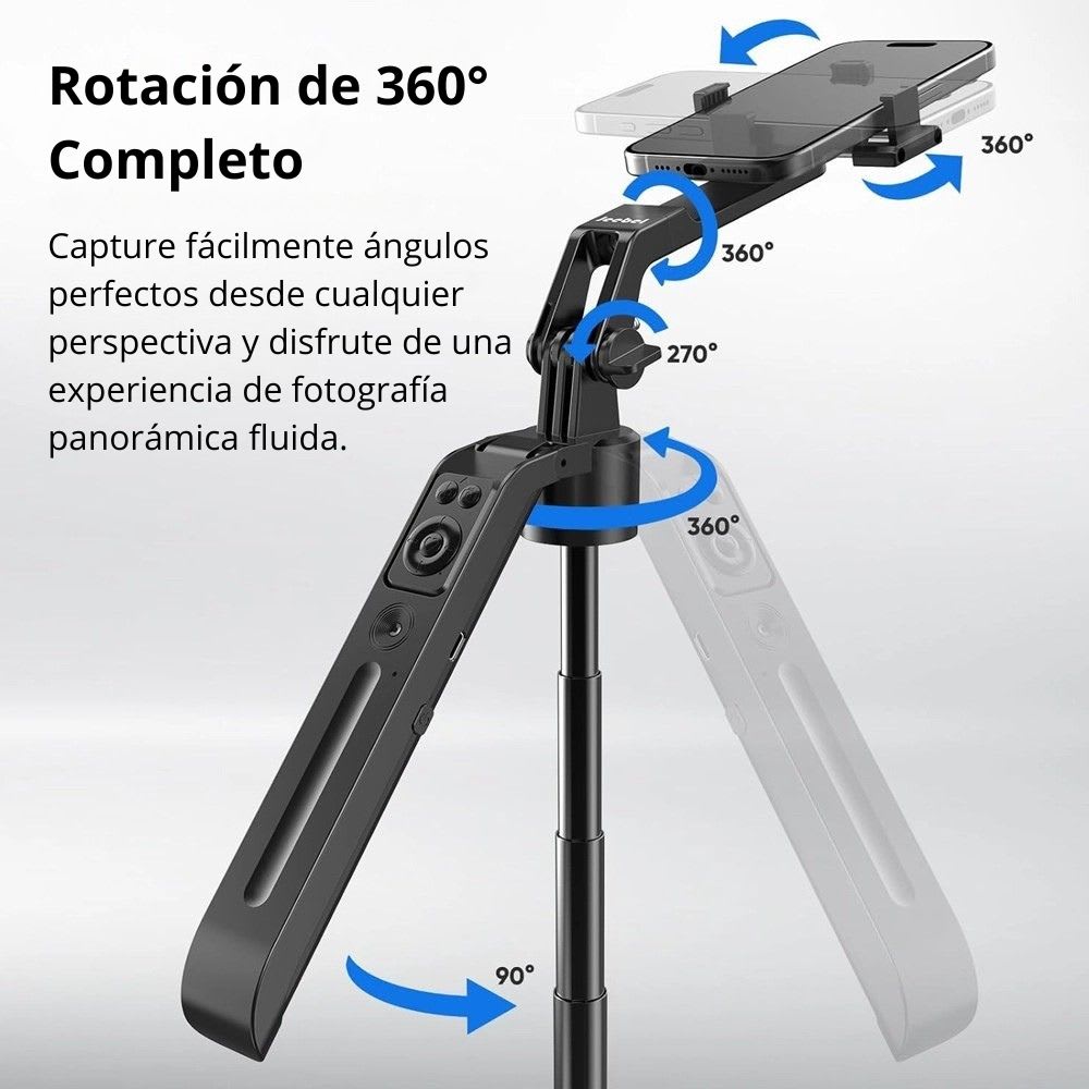 Trípode de seguimiento automático por IA, rotación de 360°, extensible hasta 1.80mts C125