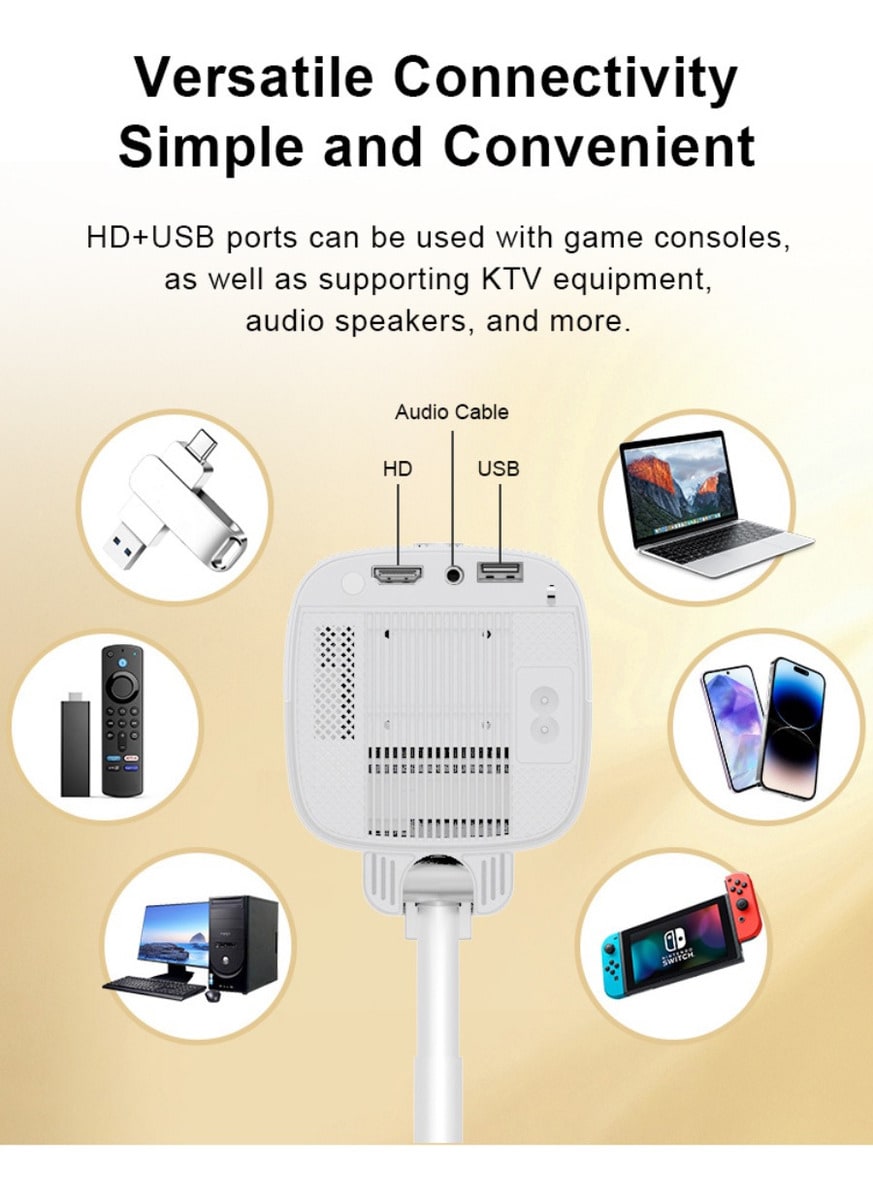 Proyector Inteligente Portátil Moreka MOP-05 FULL 4K HDR Android 11 5G Wifi con bluetooth con altura Ajustable3