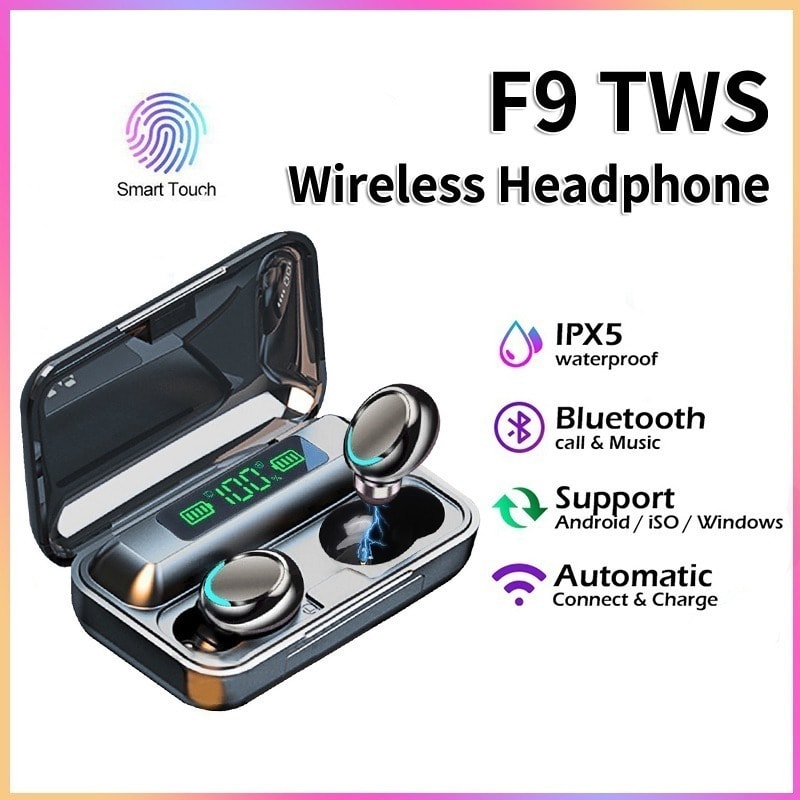 Audífonos Bluetooth 5.0  F9 5, TWS, Power Bank básico5