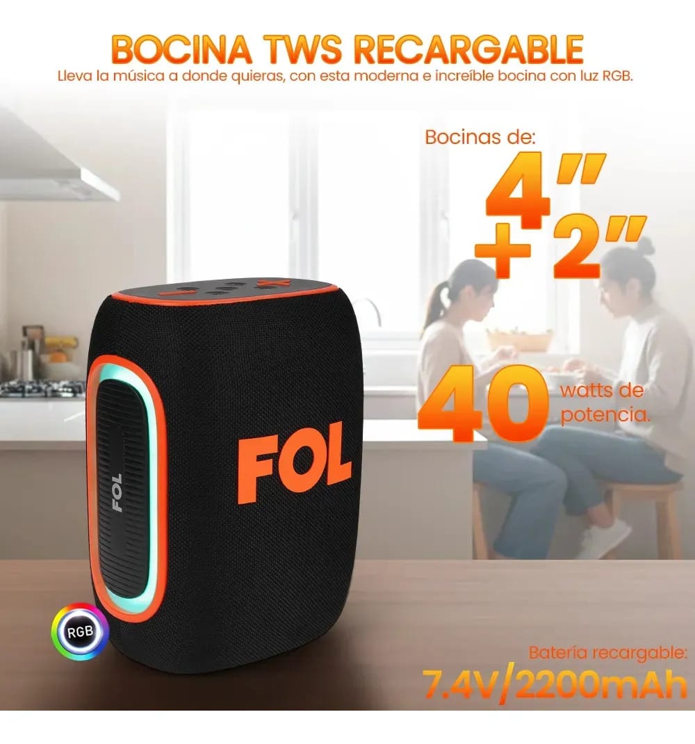 Bocina Bluetooth FOL FS-D30 PRO 40W Woofer 4'+Tweeter 2'9