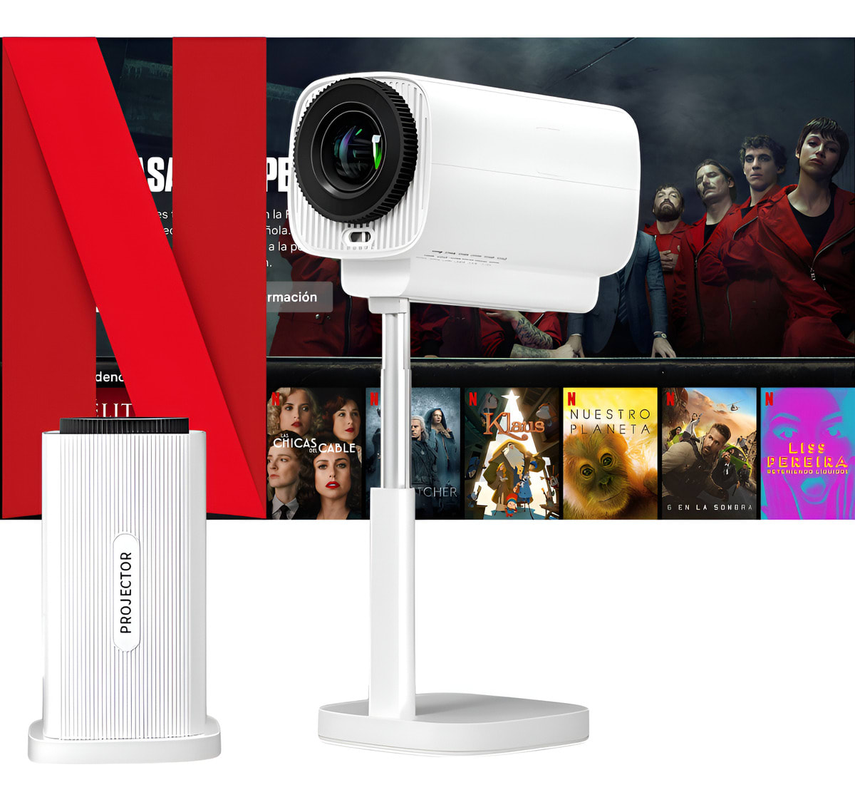 Proyector Inteligente Portátil Moreka MOP-05 FULL 4K HDR Android 11 5G Wifi con bluetooth con altura Ajustable5
