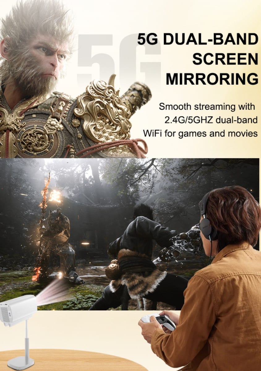 Proyector Inteligente Portátil Moreka MOP-05 FULL 4K HDR Android 11 5G Wifi con bluetooth con altura Ajustable1