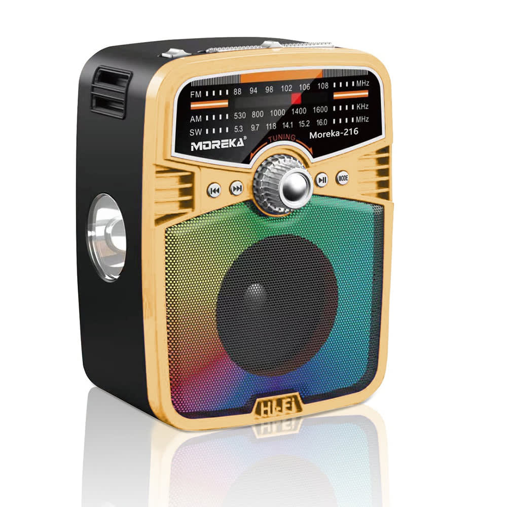 Bocina Radio FM - AM  Moreka 216, Bluetooth, TF Card, Lampara, USB15