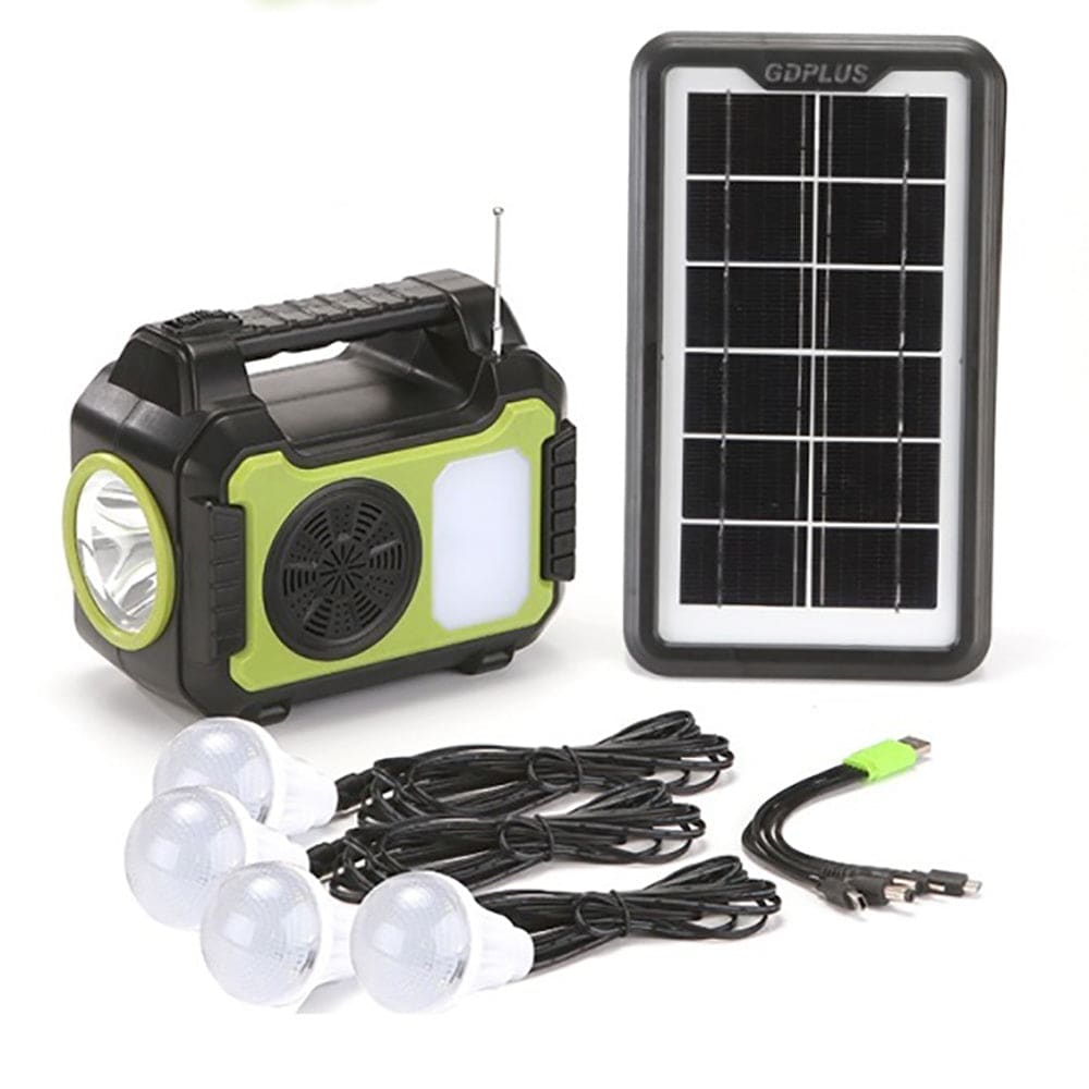 Mini Sistema Solar Radio FM 4 Focos Linterna Power Bank MOR-80729