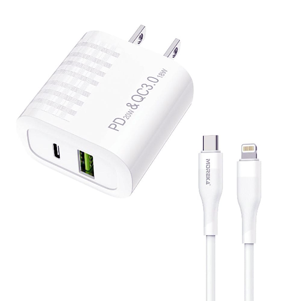 Turbo Cargador Moreka AC107 40W 2 salidas USB y C Cable IP 1M 9