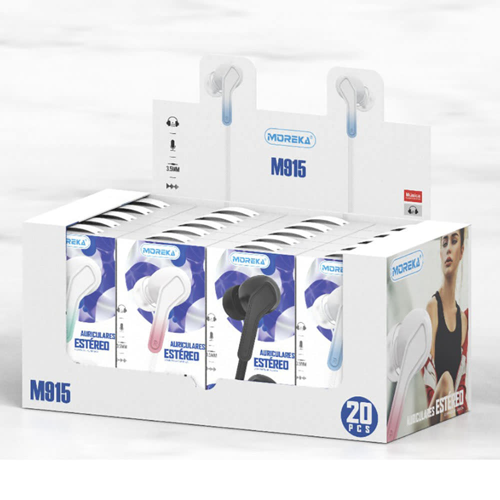Paquete 20 Audífonos Moreka M-915 Alámbricos Manos Libres3
