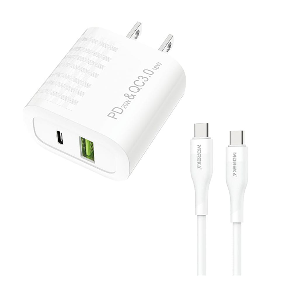 Turbo Cargador 40W Moreka AC108 2 puertos USB y C Cable Tipo C M8