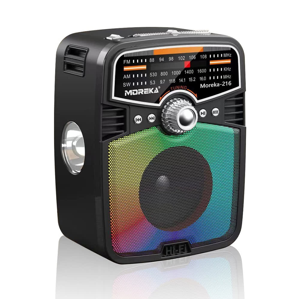 Bocina Radio FM - AM  Moreka 216, Bluetooth, TF Card, Lampara, USB16