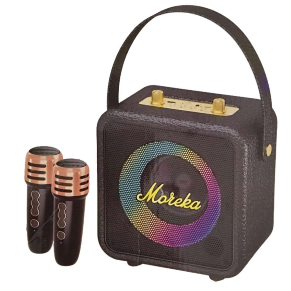Bocina Karaoke Bluetooth FM dual microfonos RGB Moreka 392+10