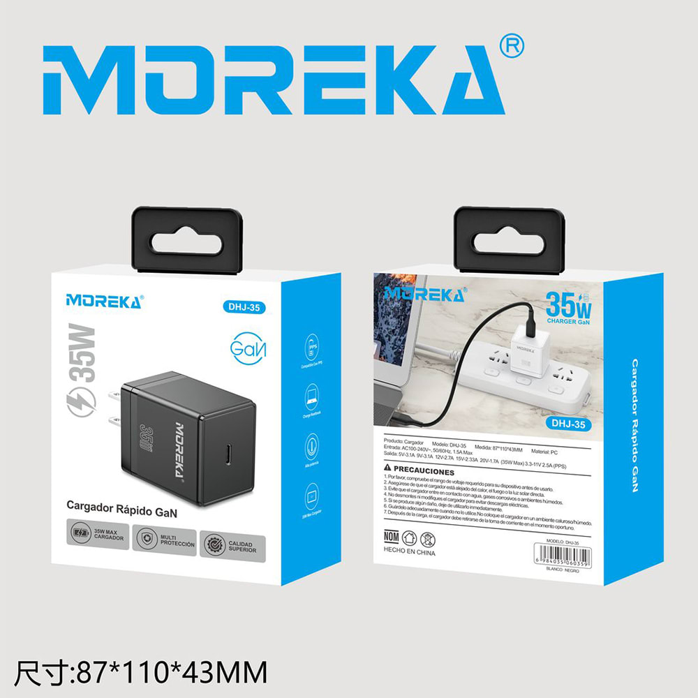 Turbo Cargador GaN Moreka 35W puerto tipo C carga rápida4