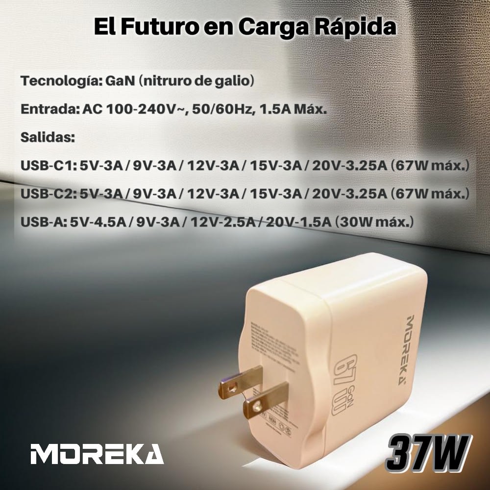 Cubo Turbo Cargador 67W 3 puertos C1 67W C2 67W USB A 30W GAN Ideal para Notebook DHJ-375