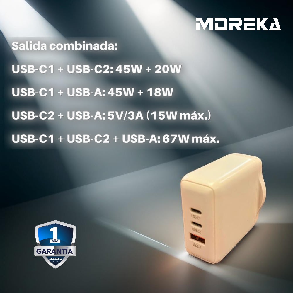Cubo Turbo Cargador 67W 3 puertos C1 67W C2 67W USB A 30W GAN Ideal para Notebook DHJ-373