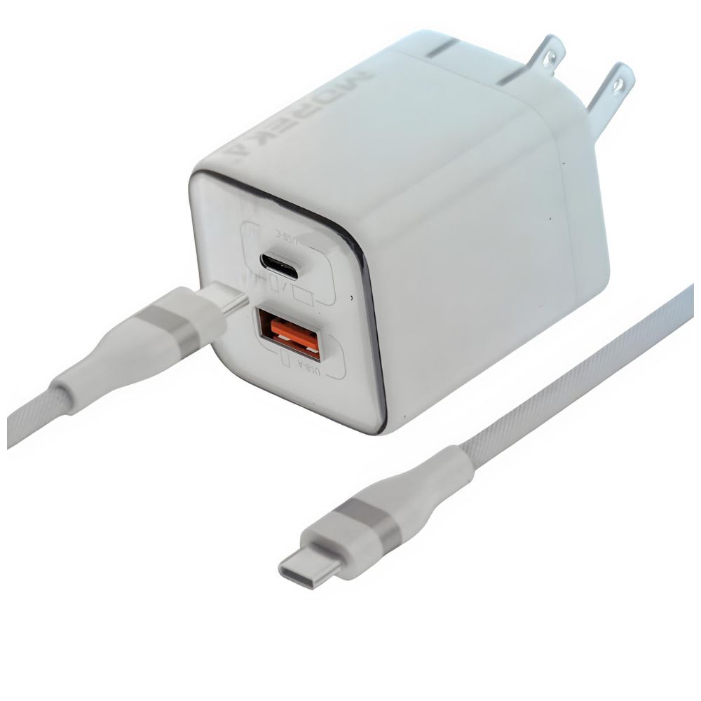 Cargador 35W GaN 5V- 3.1A puertos PD35W max & QC3.0 18W max Clavija plegable Moreka DHJ39 Cable tipo C9