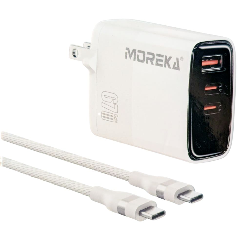 Cargador 67W GaN 5V- 3A 3 Puertos C1 C2 cable tipo C Moreka DHJ411