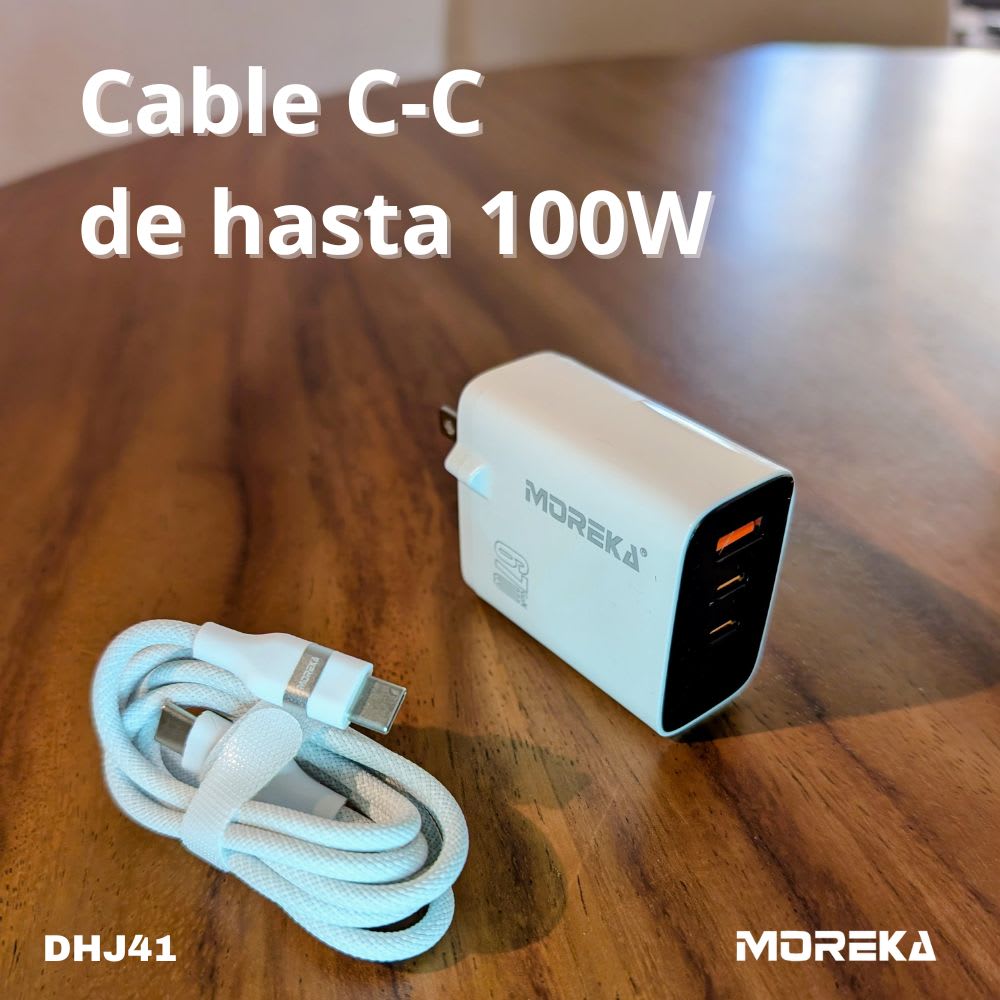 Cargador 67W GaN 5V- 3A 3 Puertos C1 C2 cable tipo C Moreka DHJ412