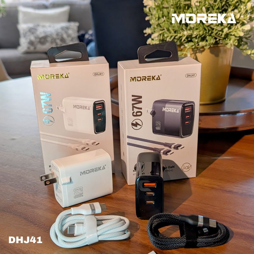 Cargador 67W GaN 5V- 3A 3 Puertos C1 C2 cable tipo C Moreka DHJ415