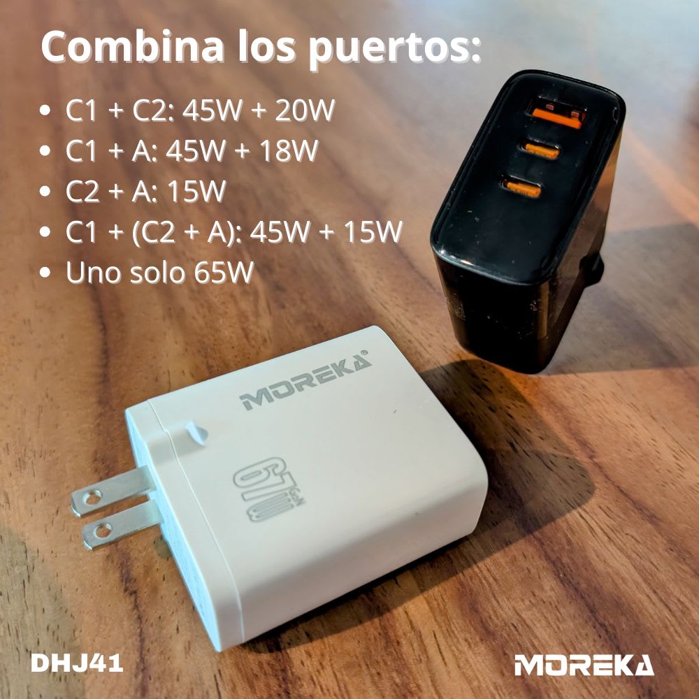 Cargador 67W GaN 5V- 3A 3 Puertos C1 C2 cable tipo C Moreka DHJ413