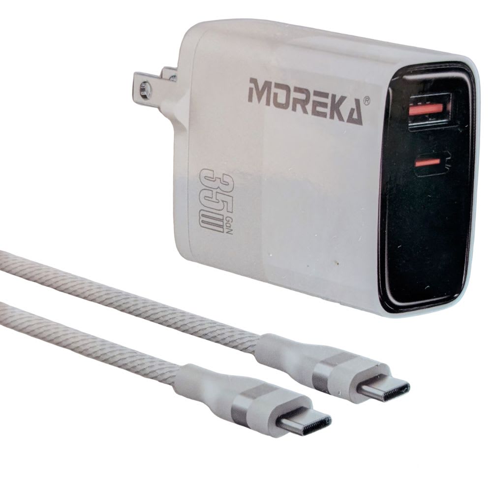 Cargador 35W GaN 5V- 3A 2 Puertos PD 35W max QC3.1 cable tipo C Moreka DHJ4210