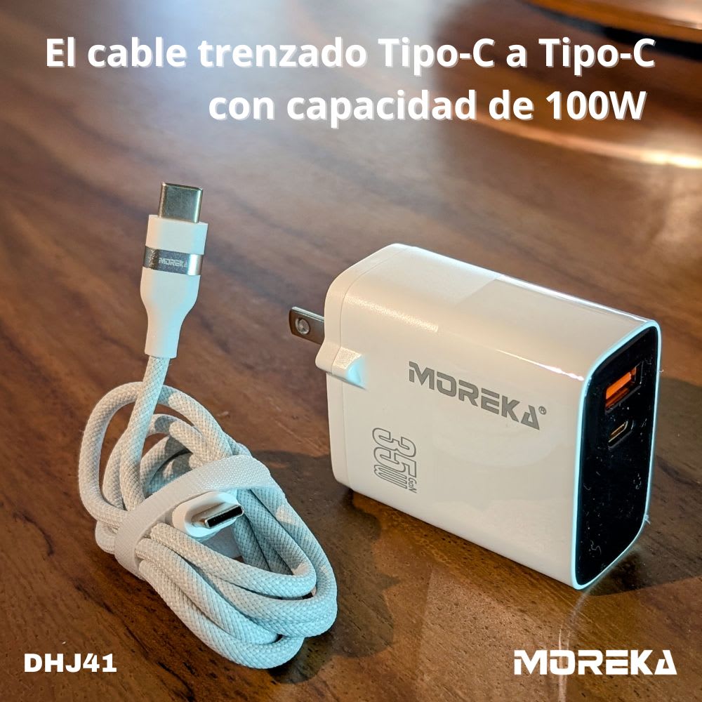 Cargador 35W GaN 5V- 3A 2 Puertos PD 35W max QC3.1 cable tipo C Moreka DHJ424