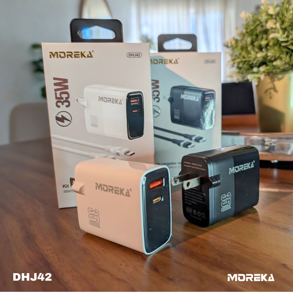 Cargador 35W GaN 5V- 3A 2 Puertos PD 35W max QC3.1  cable tipo C Moreka DHJ426