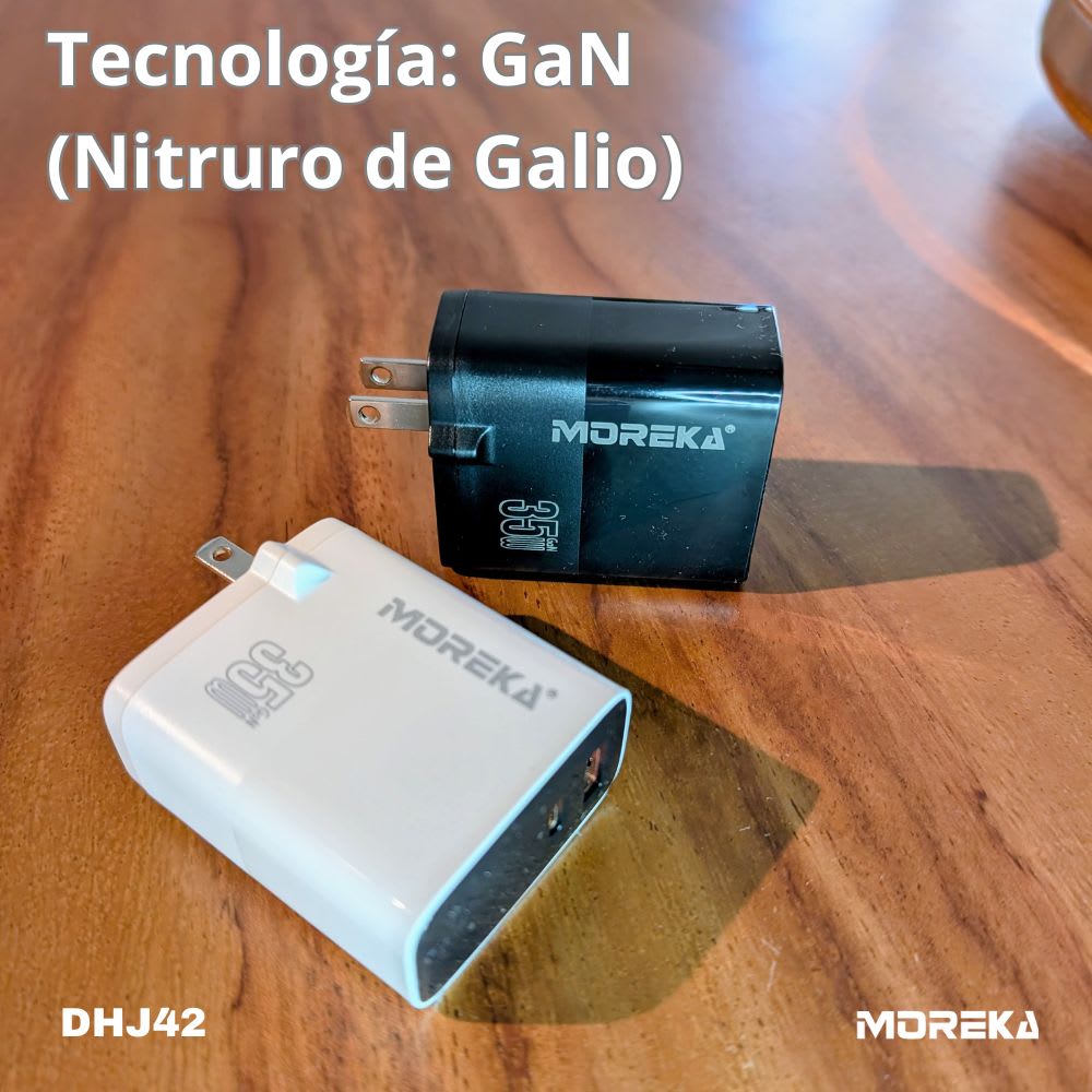 Cargador 35W GaN 5V- 3A 2 Puertos PD 35W max QC3.1 cable tipo C Moreka DHJ422