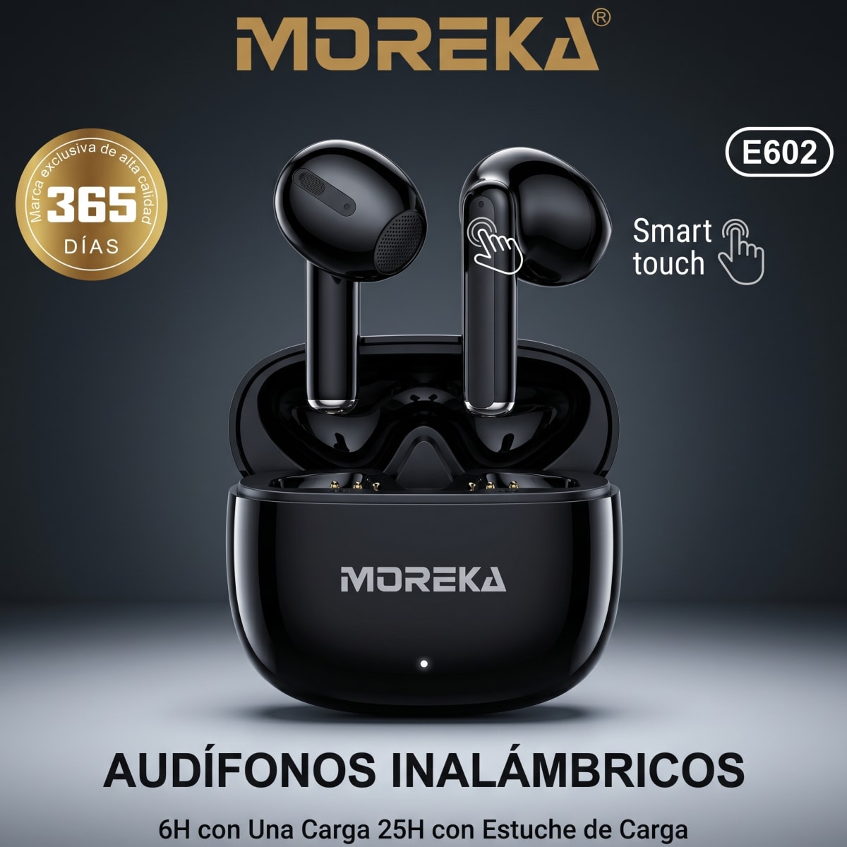 Audífono Inalámbrico Moreka E602 31h con Estuche Cancelación de Ruido Táctil Interruptor Libre9