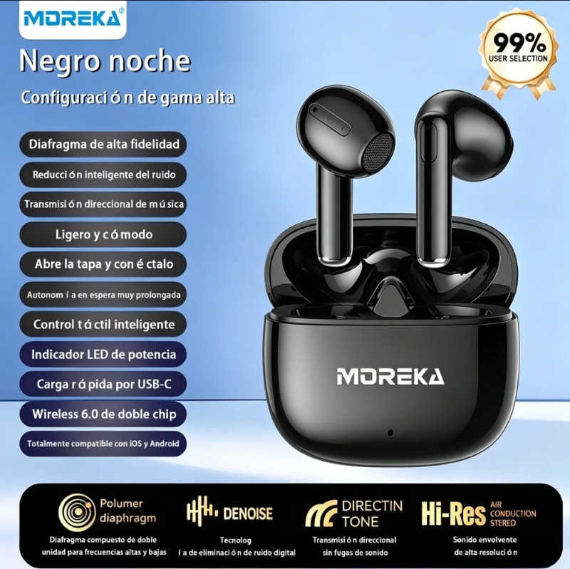 Audífono Inalámbrico Moreka E602 31h con Estuche Cancelación de Ruido Táctil Interruptor Libre7