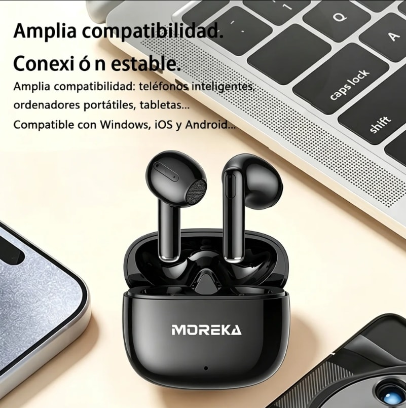 Audífono Inalámbrico Moreka E602 31h con Estuche Cancelación de Ruido Táctil Interruptor Libre6